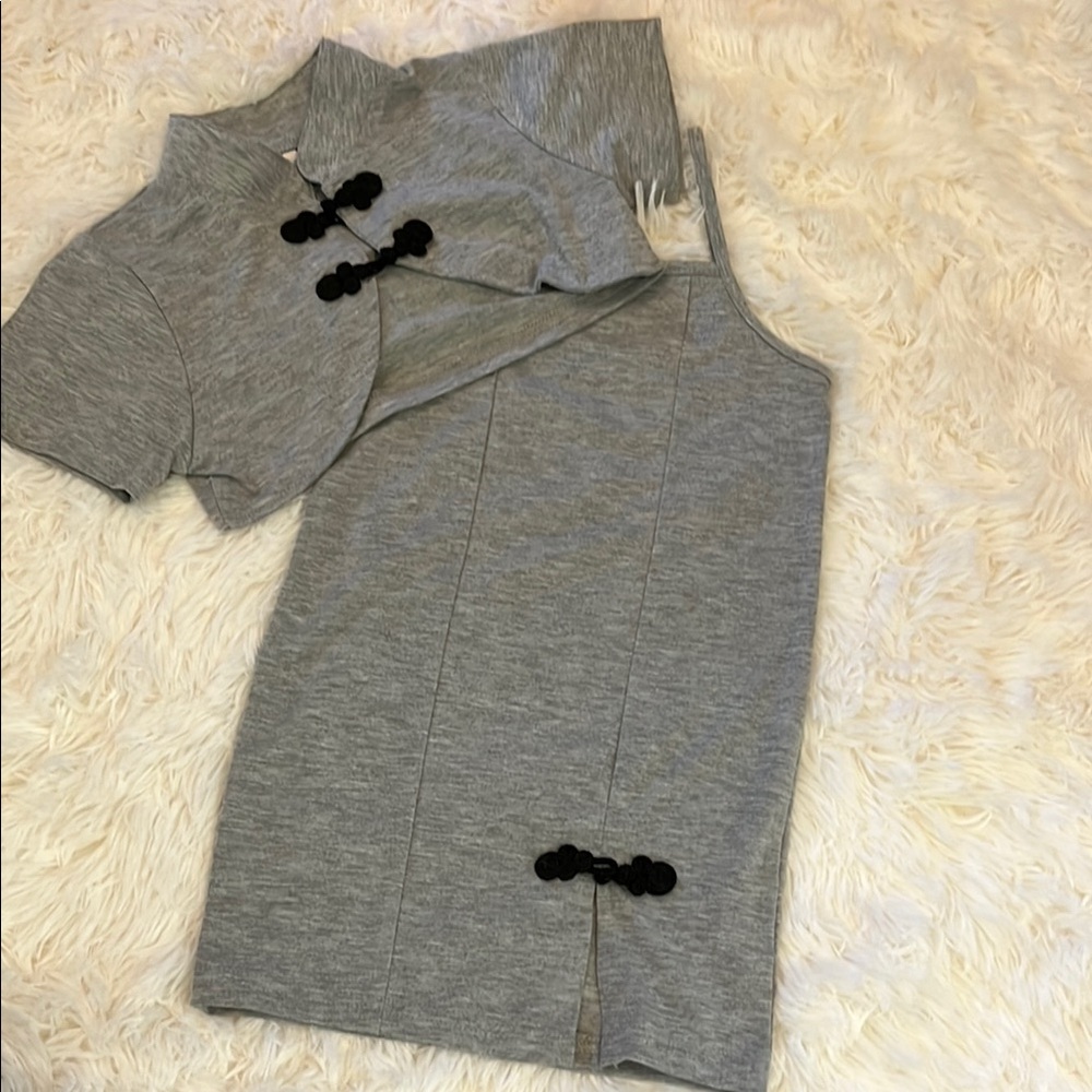 Gray and Black Jacket and Tank Dress Set
